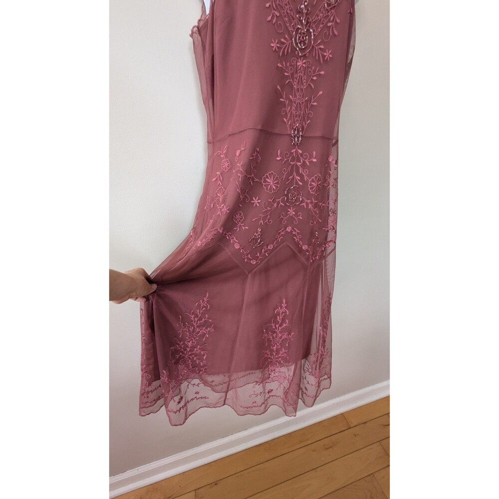Vintage Newport News Beaded Mesh Dress Sz 6 Romantic Ethereal Floral Embroidered - Picture 3 of 9